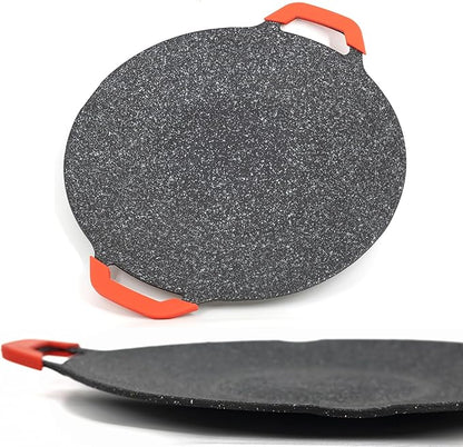 13" Korean Grill Pan with Silicone Mitts - Lightweight Non-Stick Aluminum BBQ Griddle for Indoor & Outdoor Cooking, 6-Layer Coating, Works on Induction Gas Electric Stovetops