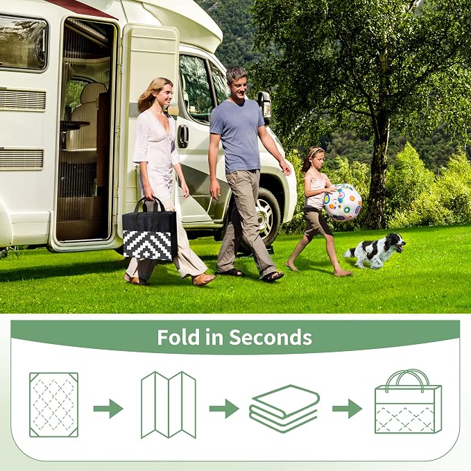 GENIMO Outdoor Rug, Waterproof Plastic Rugs for Patio, 6'x9' Black White | Outside Larger Modern Carpet Mat for Porch Decor, Deck, Balcony, Camping, RV, Backyard, Picnic, Beach, Reversible, Foldable