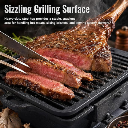 Cast Iron Hibachi Grill Outdoor, Japanese Yakitori Grill for Camping, Small Portable Charcoal Hibachi Grills, Cast Iron, with Double-Sided Grate, for Indoor Outdoor BBQ (1, No handle)