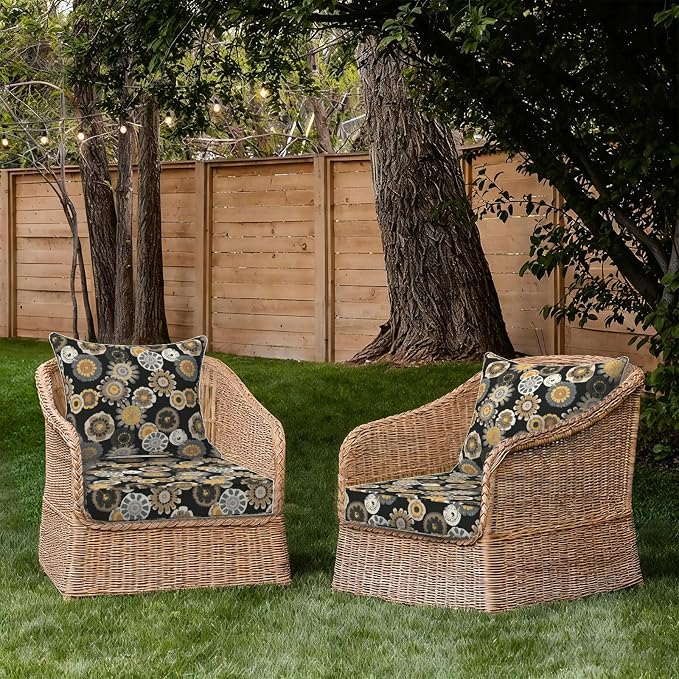 DYTXIII Outdoor Deep Seat Cushion Set, Water Repellent 24"x24" Patio Thick Cushions Replacement with Seat & Back Pillow for Patio Sofa, Wicker Chair, Couch - Black Yellow Crosby
