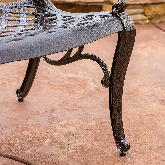 Christopher Knight Home 2-Piece Sarasota Cast Aluminum Outdoor Chairs & 47.75" Phoenix Hammered Bronze Cast Aluminum Round Table