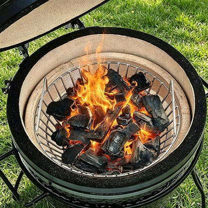 19-Inch Foldable Charcoal Basket for Large Kamado Grill, Heavy Duty Stainless Steel Ash Basket with Collapsible Handle (Silver, X-Large)