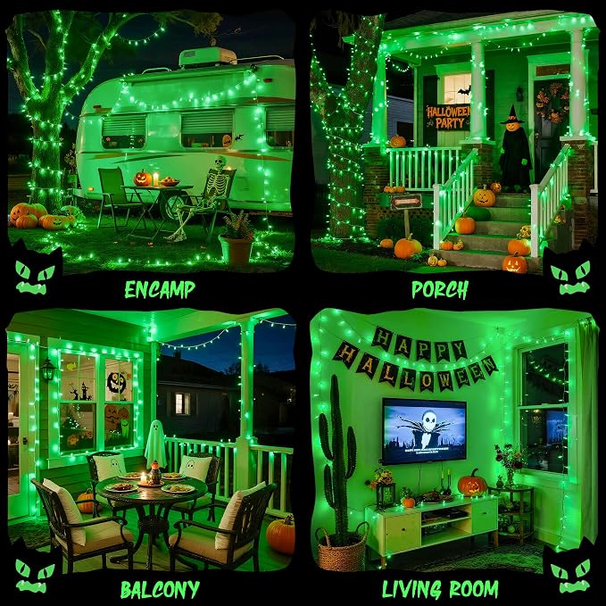 JMEXSUSS 33ft 100 LED Green Battery Operated Lights for Halloween Decor | Green Christmas Lights Battery Operated, Halloween string Lights Indoor Outdoor for Tree House Yard Xmas