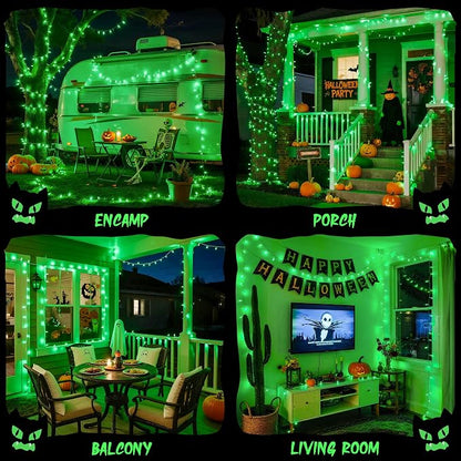 JMEXSUSS 33ft 100 LED Green Battery Operated Lights for Halloween Decor | Green Christmas Lights Battery Operated, Halloween string Lights Indoor Outdoor for Tree House Yard Xmas
