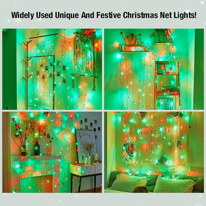 Led Red and Green Christmas Net Lights Outdoor Christmas Bushes Lights 120Led 6ftx5ft, Connectable Outdoor Indoor Mesh Net Lighting for Xmas Holiday, Garden, Lawn, Shrubs, Trees, Bushes Decorations