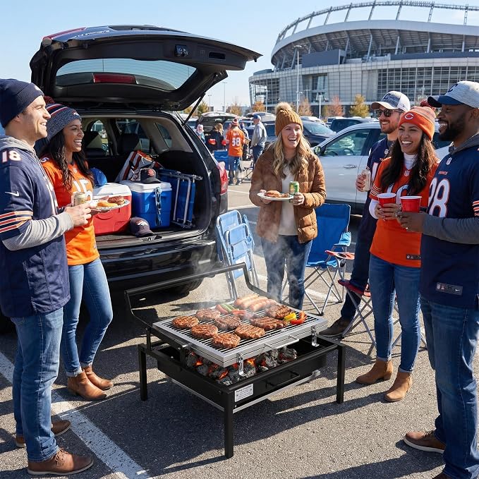 Rotating Charcoal Grill, Heavy-Duty Professional Flip Grill | 303 SQ.IN. Large Cooking Surface, Detachable Grill, for 3-8 People, for Camping, Tailgating, Patio