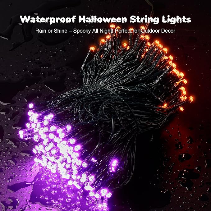 WBao Halloween Lights Orange Purple 500LED 174ft, Super Bright LED Halloween String Lights with UL Certified, 8 Lighting Modes, Timer, Memory & Waterproof for Indoor Outdoor Holiday Party Decorations