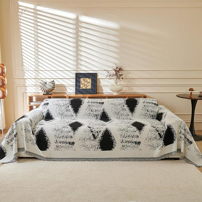 MYSKY HOME Sectional Couch Cover Black Boho Geometric Sofa Covers for Sectional Sofa L Shape Chenille Couch Protector for Dogs Pets Couch Throw Cover Washable Durable for Home Decor, 71" X118"