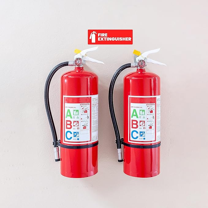 Fire Extinguisher Sticker for Business - Office, Commercial, Landlord (Short Term Rental) - High Visibility Fire Extinguisher Sign for Safety and Compliance. Size 6" x 2", 4 Labels