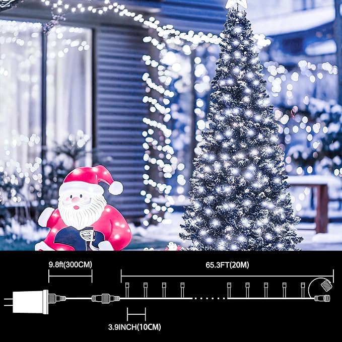 66ft Christmas Decorative Mini Lights,200 LED Green Wire Fairy Starry String Lights Plug in, 16 Lighting Modes, for Indoor Outdoor Xmas Tree Wedding Party Decoration (White)
