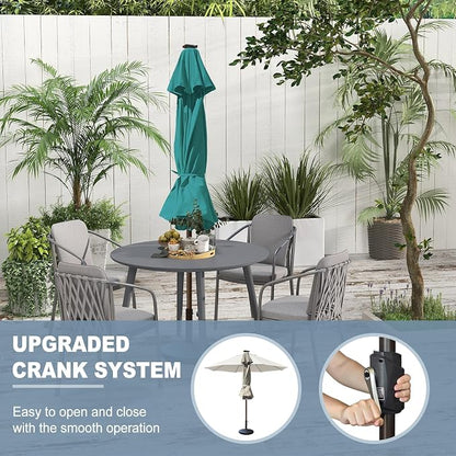 EliteShade USA 10-Year-Non-Fading 10ft Market Patio Umbrella, Commercial Grade Table Sun Umbrella with 80 Solar LED Lights, Crank Open, Windproof & UPF 50+ UV Protection for Garden, Deck, Pool, Backyard, Teal