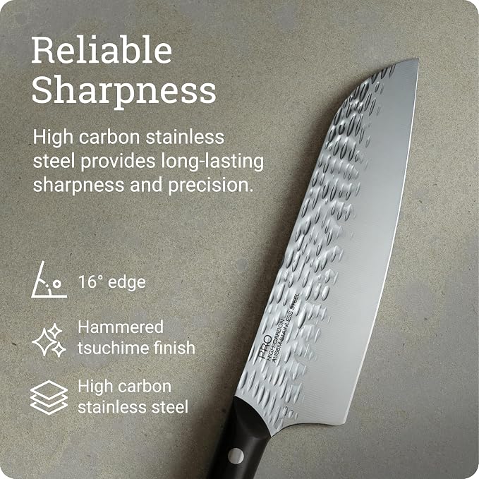 Kai PRO 7" Santoku Knife | Hand Sharpened All Purpose Knife, Japanese AUS6M Stainless Steel Blade, Full-Tang POM Handle