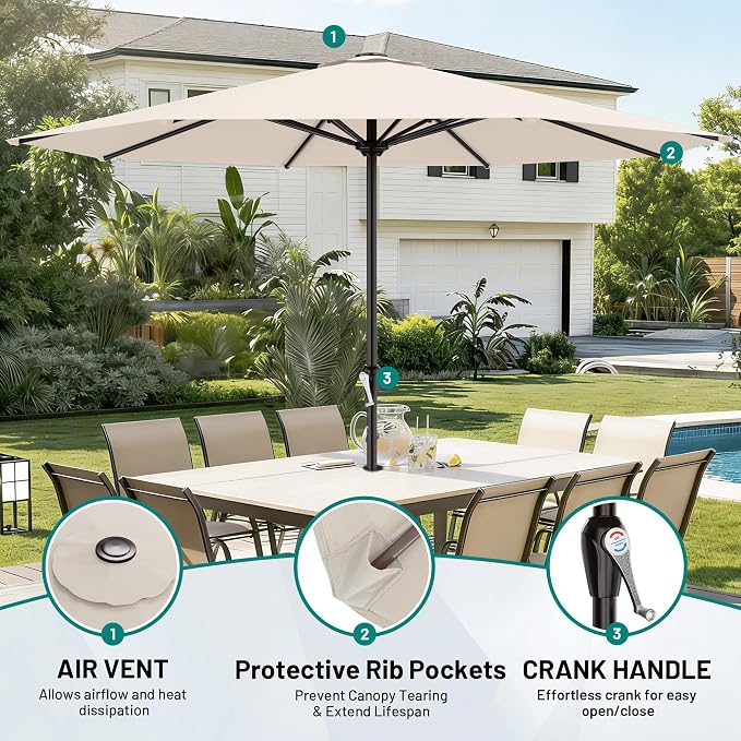 AreShark 12 FT Patio Umbrella for Outdoor, Outdoor Table Umbrella with Crank, Outdoor Patio Umbrellas with 8 Sturdy Ribs, Patio Umbrellas for Market, Garden, Pool (Cream White)