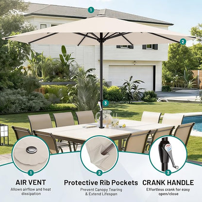 AreShark 12 FT Patio Umbrella for Outdoor, Outdoor Table Umbrella with Crank, Outdoor Patio Umbrellas with 8 Sturdy Ribs, Patio Umbrellas for Market, Garden, Pool (Cream White)