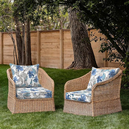 DYTXIII Outdoor Deep Seat Cushion Set, Water Repellent 24"x24" Patio Thick Cushions Replacement with Seat & Back Pillow for Patio Sofa, Wicker Chair, Couch - Clemens Noir Blue