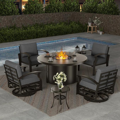ALAULM Aluminum Patio Furniture Set with Coffee Table Rectangular, 5-seat Outdoor Sectional Furniture w/2 Swivel Chairs, Patio Conversation Set for Porch, Backyard, Poolside-Grey