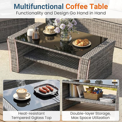 Wisteria Lane Patio Furniture Set, Wicker Outside Outdoor Furniture for All Weather, Patio Sofa with High Backrest Support and Wide Armrest for Backyard, Balcony, Deck, Porch, Black