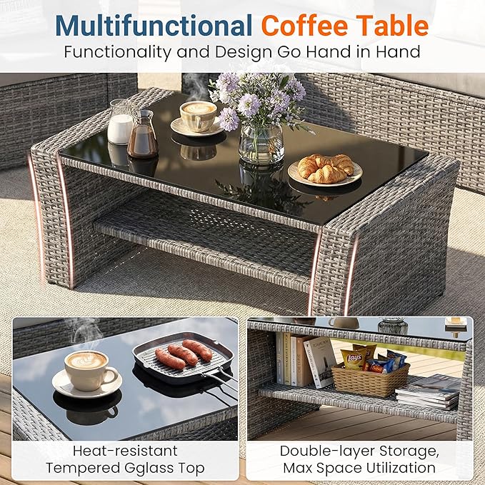 Wisteria Lane Patio Furniture Set, Wicker Outside Outdoor Furniture for All Weather, Patio Sofa with High Backrest Support and Wide Armrest for Backyard, Balcony, Deck, Porch, Dark Blue