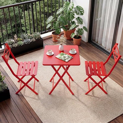 Garvee 3PCS Bistro Set, Folding Patio Furniture Set w/ 2 Chairs,Solid Steel | Foldable space-saving bistro set, fully pre-assembled for instant use. Powder-coated weatherproof steel frame. Easy-clean