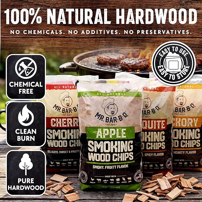 Mr Bar-B-Q Cherry Wood Smoker Chips, 100% All Natural Wood Chips for Smokers, Works with Smoker, Gas, Electric Grill, Sweet & Fruity Flavor for Smoking, Grilling, BBQ, Camping (1.8 lb Bag)
