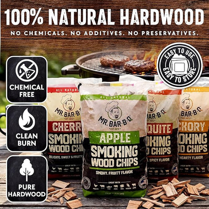 Mr. Bar-B-Q Mesquite Wood Smoker Chips, 100% All Natural Mesquite Wood Smoking Chips for Smokers, Works on Any Heat Source, Traditional Spicy Flavor for Backyard BBQ, Grilling & Camping (1.8 Lb Bag)