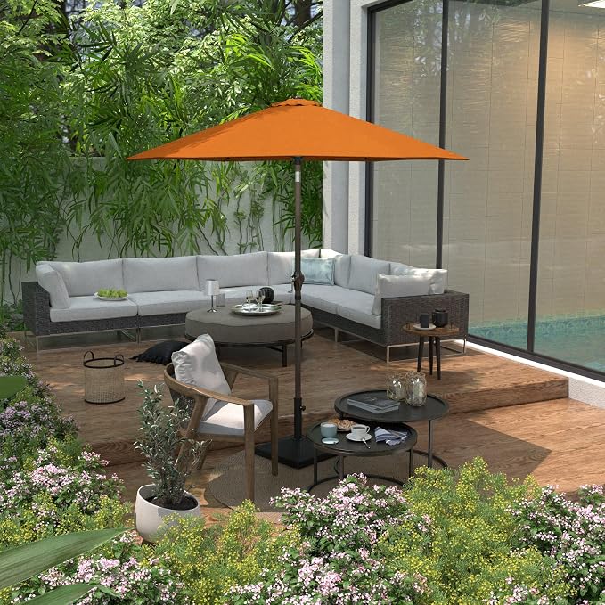 Sunline 7.5 ft Patio Umbrella with Crank & Push Button Tilt, Outdoor Market Umbrella with UV Protection & Wind Vent and Fiberglass Ribs, Metal Frame for Deck, Pool & Table, Tuscan