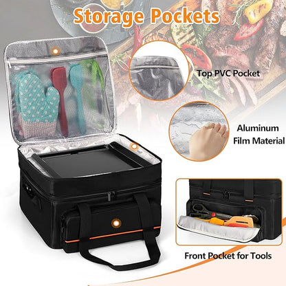 samdew Double-layer Grill Carrying Bag, Grill Cover Compatible with Ninja GR101 Sizzle Smokeless Indoor Grill & Griddle, Padded Grill Storage Case for Grill Plate & Accessories Tools, Bag Only