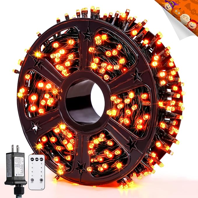 JMEXSUSS 400 LED Orange Lights for Halloween | 132ft Halloween String Lights Plug in with Remote, 8 Modes Orange String Lights for Tree Garden Yard Porch House Decorations