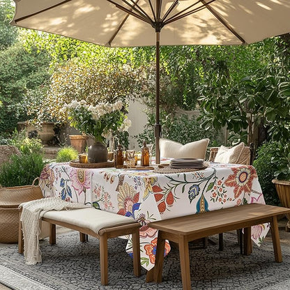 Outdoor Tablecloth with Umbrella Hole and Zipper 60x84 Inch Rectangle Paisley Table Cloth, Spillproof Wrinkler-Free Patio Table Cover for Spring Summer Backyard Party BBQ Decor