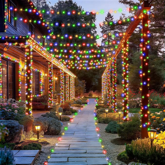 XURISEN 403FT 1000 LED Christmas Lights Outdoor Green Wire String Lights 8 Modes with Timer Memory Waterproof Fairy Lights Plug in for Xmas Tree Wedding Yard Party Holiday Decorations(Multicolor)