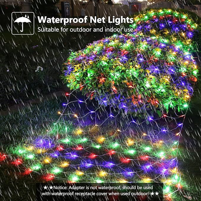 11.5ft x 5ft Christmas Net Lights Outdoor, 360 LED Net Lights with 8 Modes, Connectable, Timer, Waterproof Low Voltage Bush Mesh Fairy String Light for Yard Bush Christmas Indoor Decor (Multicolor)