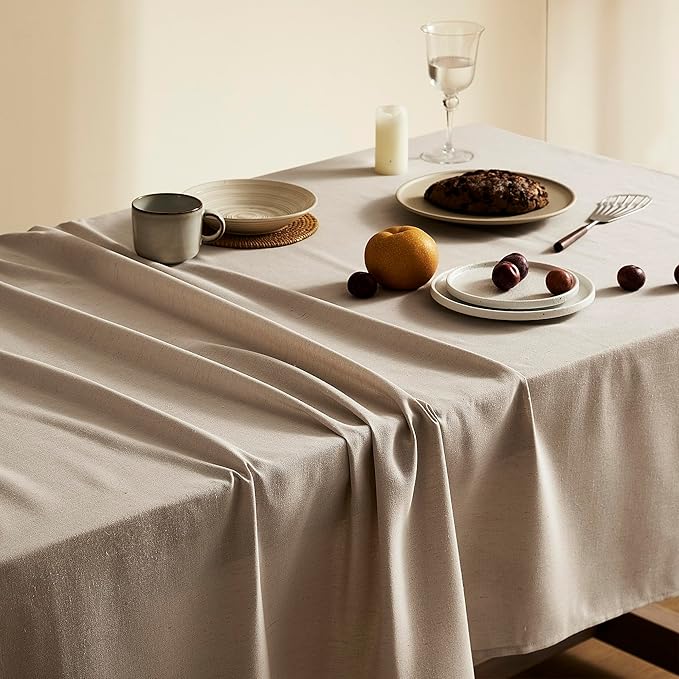 Khaki Textured Linen Rectangle Table Cloth Burlap Tan Fabric Tablecloth Rectangular Dining Table Cover Kitchen Decorations Boho Farmhouse Linen Tablecloths for Rectangle Tables 60x132 Inch