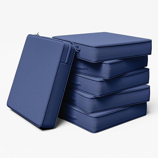 Outdoor Chair Cushion 24 x 24 x 5 Inches Patio Furniture Outdoor Waterproof Seat Cushion, Patio Chair Cushion with Handles and Ties, Square Dining Chair Cushion Set of 6, Blue