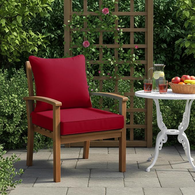 Summsun Patio Cushions for Outdoor Furniture, 24 x 24 Inch, Red | Backrest & Deep Seat Cushion, Water Resistant, Removable Cover, Replacement Cushions Pad for Patio Furniture, Garden
