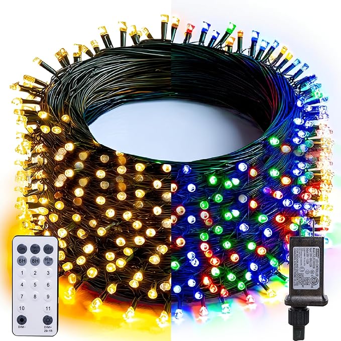 Dazzle Bright Color Changing Christmas Lights, 66FT 200LED Warm White & Multi-Colored Waterproof String Lights with Remote 11 Modes, Christmas Decorations for Outdoor Indoor Tree Party Garden Holiday