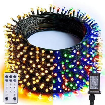 Dazzle Bright Color Changing Christmas Lights, 66FT 200LED Warm White & Multi-Colored Waterproof String Lights with Remote 11 Modes, Christmas Decorations for Outdoor Indoor Tree Party Garden Holiday