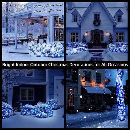 Led Christmas Net Lights Outdoor Christmas Bushes Lights 120Led 6ftx5ft, Connectable Outdoor Indoor Mesh Net Lighting for Xmas Holiday, Garden, Lawn, Shrubs, Trees, Bushes Decorations(White and Blue)