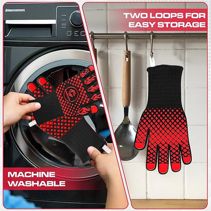 PRO-Series BBQ Gloves - Extreme Heat Resistant 1472°F | EN407 Certified Fireproof/Heatproof Grill Mitts with Silicone Grip | 13” Long for Grilling, Baking, Cooking, Camping & Welding by CASACRAFTY