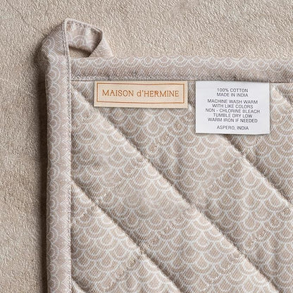 Maison d' Hermine 100% Cotton Oven Mitt & Pot Holder Set (7.5"x13" & 8"x8") Heat Resistant BBQ Cooking Gloves with Loop Baking Grilling Kitchen Hotel Home Farmhouse Spring Summer (Ibiza - Beige)
