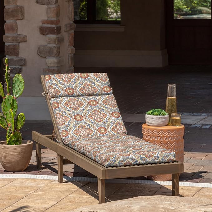 Arden Outdoor Chaise Cushion, 21 in x 72 in, Weather-Proof, Rain-Proof, Fade Resistant Patio Cushion for Chaise Lounger Global Vintage Medallion