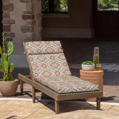 Arden Outdoor Chaise Cushion, 21 in x 72 in, Weather-Proof, Rain-Proof, Fade Resistant Patio Cushion for Chaise Lounger Global Vintage Medallion