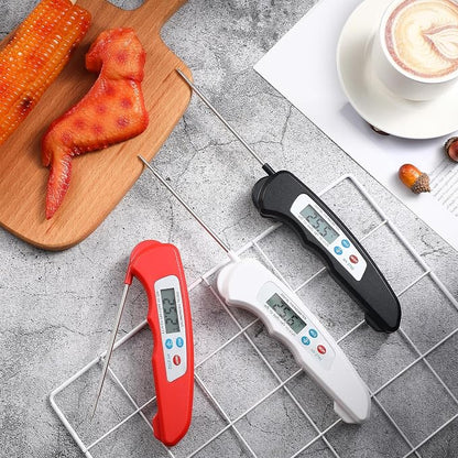 Xuhal 12 Pcs Digital Meat Thermometer with Probe Waterproof Instant Read Foldable Food Thermometer with Magnet for Kitchen Grilling Cooking Turkey Baking BBQ(Black, Red, White)