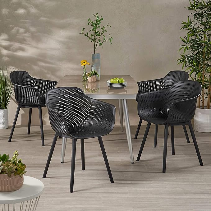 Christopher Knight Home Davina Outdoor Dining Chair (Set of 4), Black