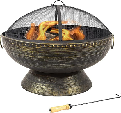 Sunnydaze 30-Inch Large Outdoor Fire Pit - Wood Burning Fire Pit for Outside with Poker and Screen - Black Finish - Regal Cauldron