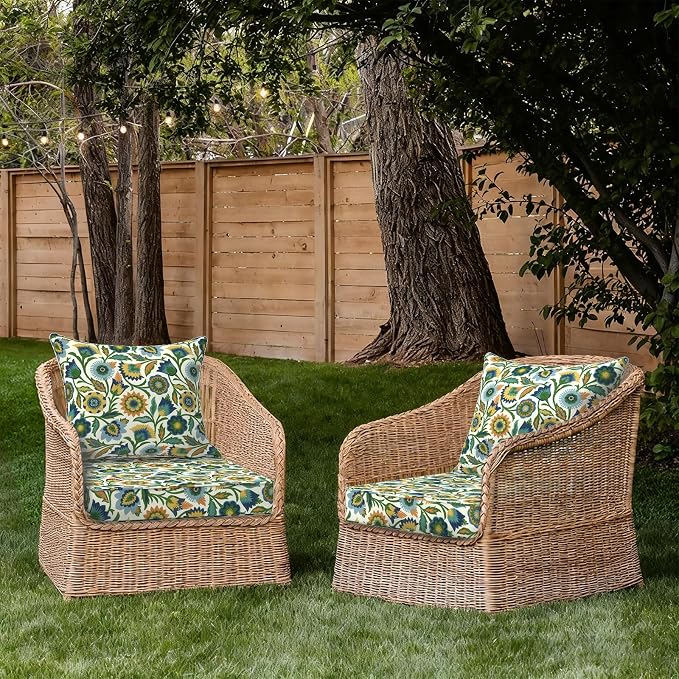 DYTXIII Outdoor Deep Seat Cushion Set, Water Repellent 24"x24" Patio Thick Cushions Replacement with Seat & Back Pillow for Patio Sofa, Wicker Chair, Couch - Fiesta Floral