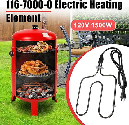 116-7000-0 Electric Heating Element, 1500W 120V Replacement for Brinkmann Gourmet Electric Smoker, Universal Outdoor Smoker and Grill Heating Part with Thermostat