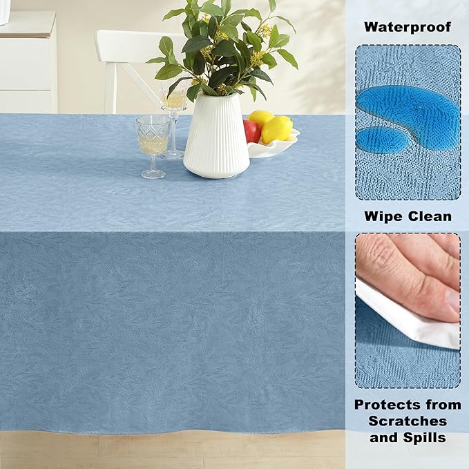 Newbridge Napa Leaf Blue Vinyl Flannel Backed Tablecloth, 52 x 52 Inch Square, Hotel Quality Waterproof Indoor Outdoor Table Cover for Kitchen, Patio, Dining, BBQ