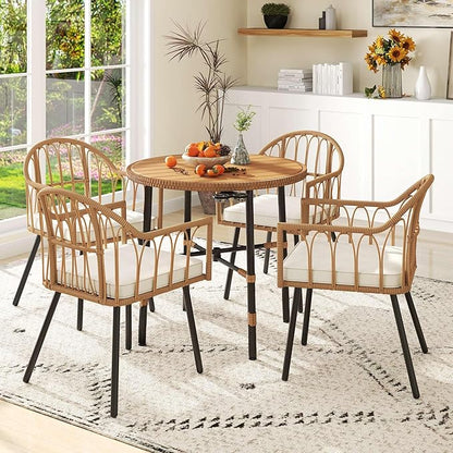 YITAHOME 5-Piece Dining Table Set with 4 Chairs, Kitchen Table & Chairs Set for 4, Boho Dining Room Table Set with Soft Cushion Chairs and 4 Holders, Ideal for Kitchen and Dining