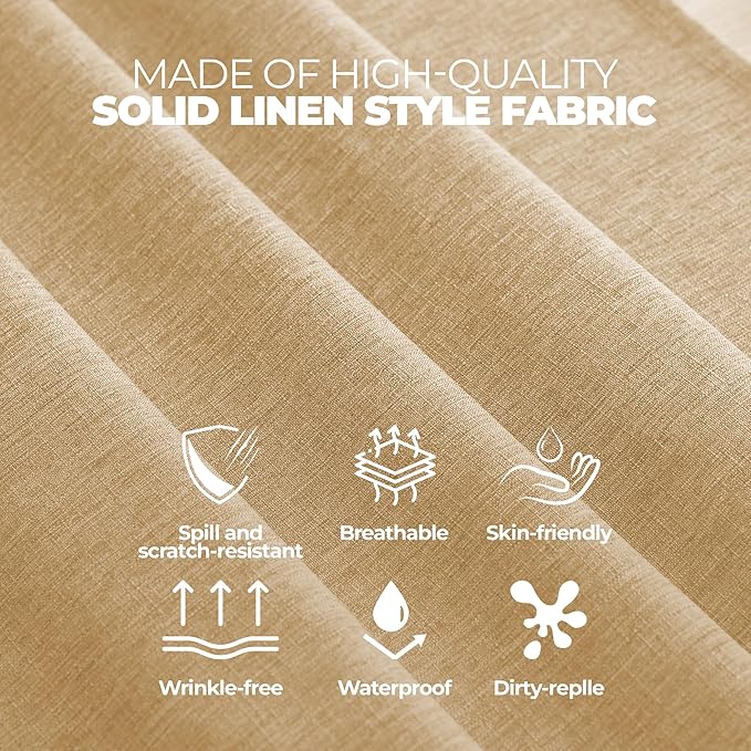 Decorelia Faux Linen Round Table Cloth 60 inch, Waterproof Decorative Fabric Anti-Scratch Texture Round Tablecloth Cover for Dining, Kitchen & Outdoor Table (60 Inch, Round (2-4 Seats), Beige)