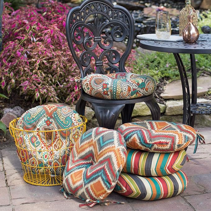 Greendale Home Fashions 15-inch Outdoor Round Bistro Seat Cushion, 2 Count (Pack of 1), Painted Desert